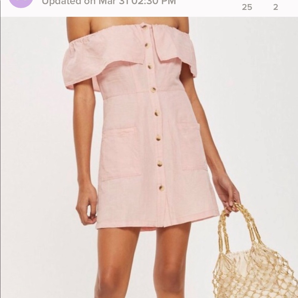 ISO!!!  Topshop pink or green linen Bardot dress 4